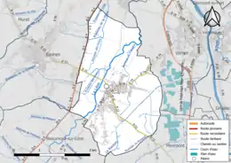 Carte en couleur présentant le réseau hydrographique de la commune