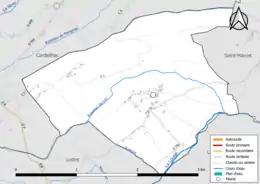 Carte en couleur présentant le réseau hydrographique de la commune