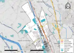 Carte en couleur présentant le réseau hydrographique de la commune