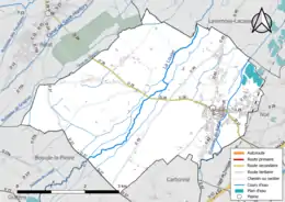 Carte en couleur présentant le réseau hydrographique de la commune