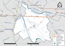 Carte en couleur présentant le réseau hydrographique de la commune