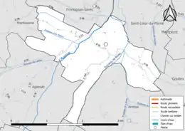 Carte en couleur présentant le réseau hydrographique de la commune