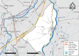 Carte en couleur présentant le réseau hydrographique de la commune