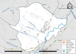 Carte en couleur présentant le réseau hydrographique de la commune