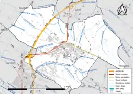 Carte en couleur présentant le réseau hydrographique de la commune