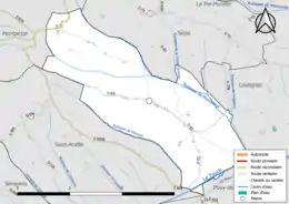 Carte en couleur présentant le réseau hydrographique de la commune