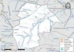 Carte en couleur présentant le réseau hydrographique de la commune