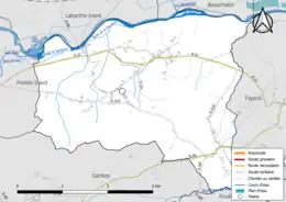 Carte en couleur présentant le réseau hydrographique de la commune