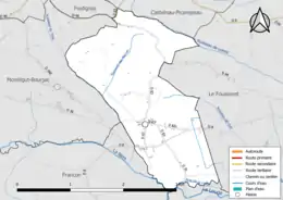 Carte en couleur présentant le réseau hydrographique de la commune