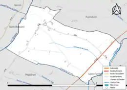 Carte en couleur présentant le réseau hydrographique de la commune