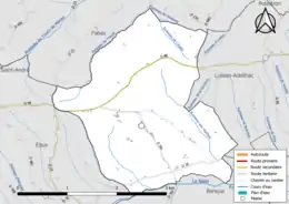 Carte en couleur présentant le réseau hydrographique de la commune