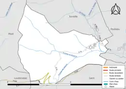 Carte en couleur présentant le réseau hydrographique de la commune