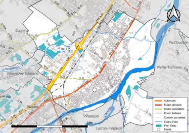 Carte en couleur présentant le réseau hydrographique de la commune