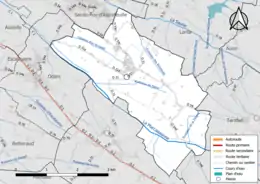 Carte en couleur présentant le réseau hydrographique de la commune