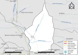 Carte en couleur présentant le réseau hydrographique de la commune