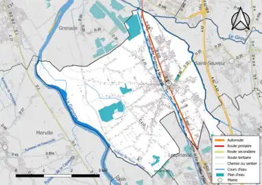 Carte en couleur présentant le réseau hydrographique de la commune