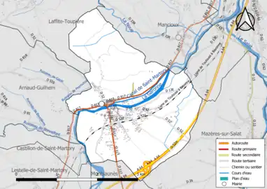 Carte en couleur présentant le réseau hydrographique de la commune