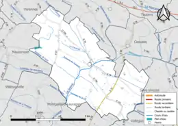 Carte en couleur présentant le réseau hydrographique de la commune