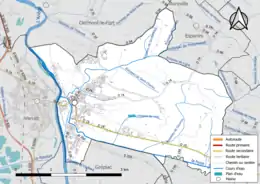 Carte en couleur présentant le réseau hydrographique de la commune