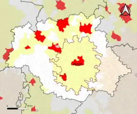 Localisation de l'aire d'attraction d'Auch dans le département du Gers.