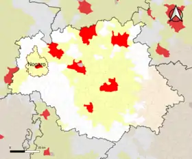 Localisation de l'aire d'attraction de Nogaro dans le département du Gers.