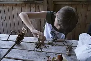 Lors de l'action performative, les participants ont réalisé des « Ouananichois » à partir d'éléments naturels trouvés sur la plage et dans les bois.