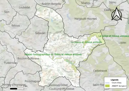 Carte des ZNIEFF de type 2 sur la commune.