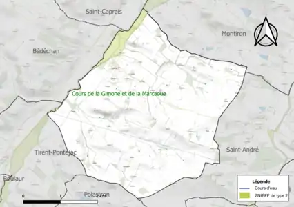 Carte de la ZNIEFF de type 2 sur la commune.