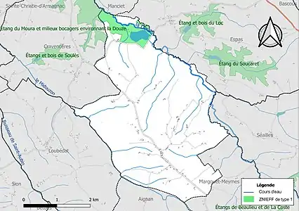 Carte de la ZNIEFF de type 1 sur la commune.