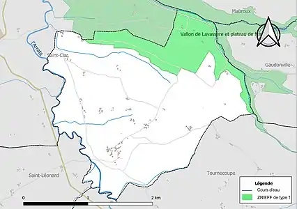 Carte de la ZNIEFF de type 1 sur la commune.