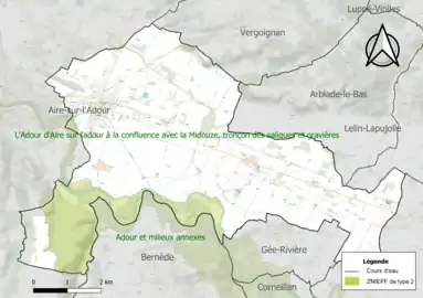 Carte de la ZNIEFF de type 2 sur la commune.