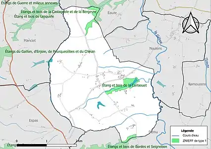 Carte des ZNIEFF de type 1 sur la commune.