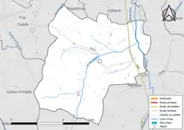 Carte en couleur présentant le réseau hydrographique de la commune