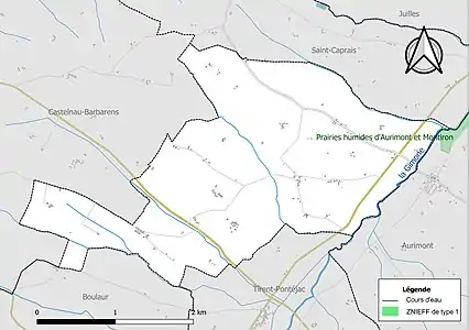 Carte de la ZNIEFF de type 1 sur la commune.