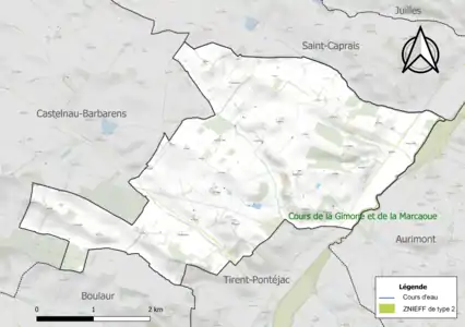 Carte de la ZNIEFF de type 2 sur la commune.