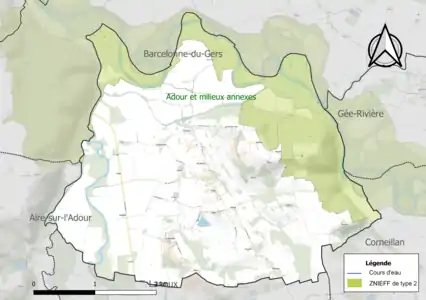 Carte de la ZNIEFF de type 2 sur la commune.