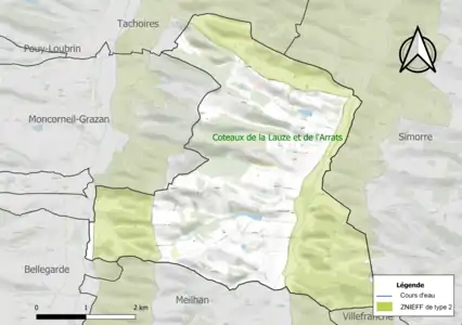 Carte de la ZNIEFF de type 2 sur la commune.