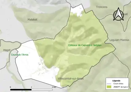 Carte des ZNIEFF de type 2 sur la commune.