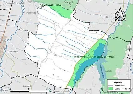 Carte des ZNIEFF de type 1 sur la commune.