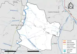 Carte en couleur présentant le réseau hydrographique de la commune