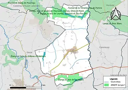 Carte des ZNIEFF de type 1 sur la commune.