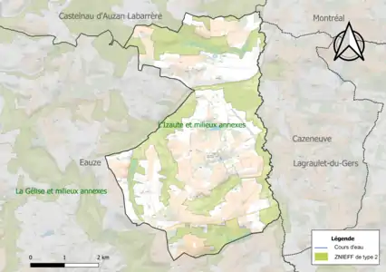 Carte de la ZNIEFF de type 2 sur la commune.