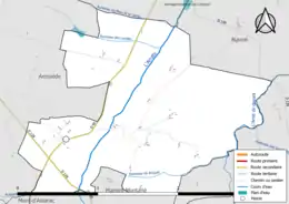 Carte en couleur présentant le réseau hydrographique de la commune