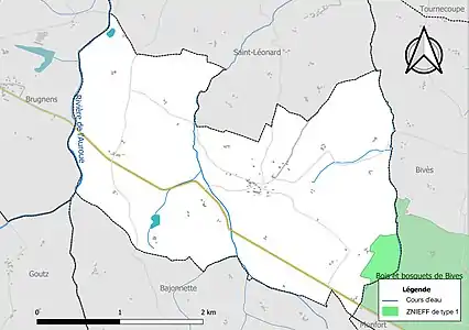 Carte de la ZNIEFF de type 1 sur la commune.