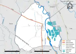 Carte en couleur présentant le réseau hydrographique de la commune