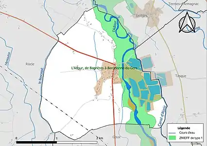 Carte de la ZNIEFF de type 1 sur la commune.