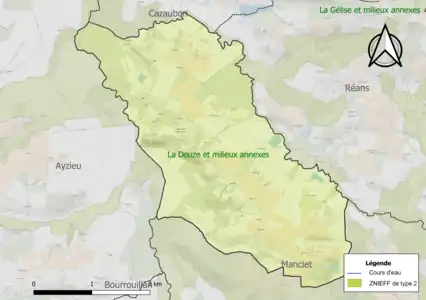 Carte de la ZNIEFF de type 2 sur la commune.