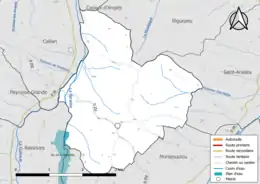 Carte en couleur présentant le réseau hydrographique de la commune