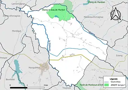 Carte des ZNIEFF de type 1 sur la commune.