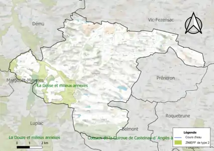 Carte de la ZNIEFF de type 2 sur la commune.